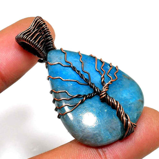 Azure Harmony – Blue Gemstone Copper Pendant