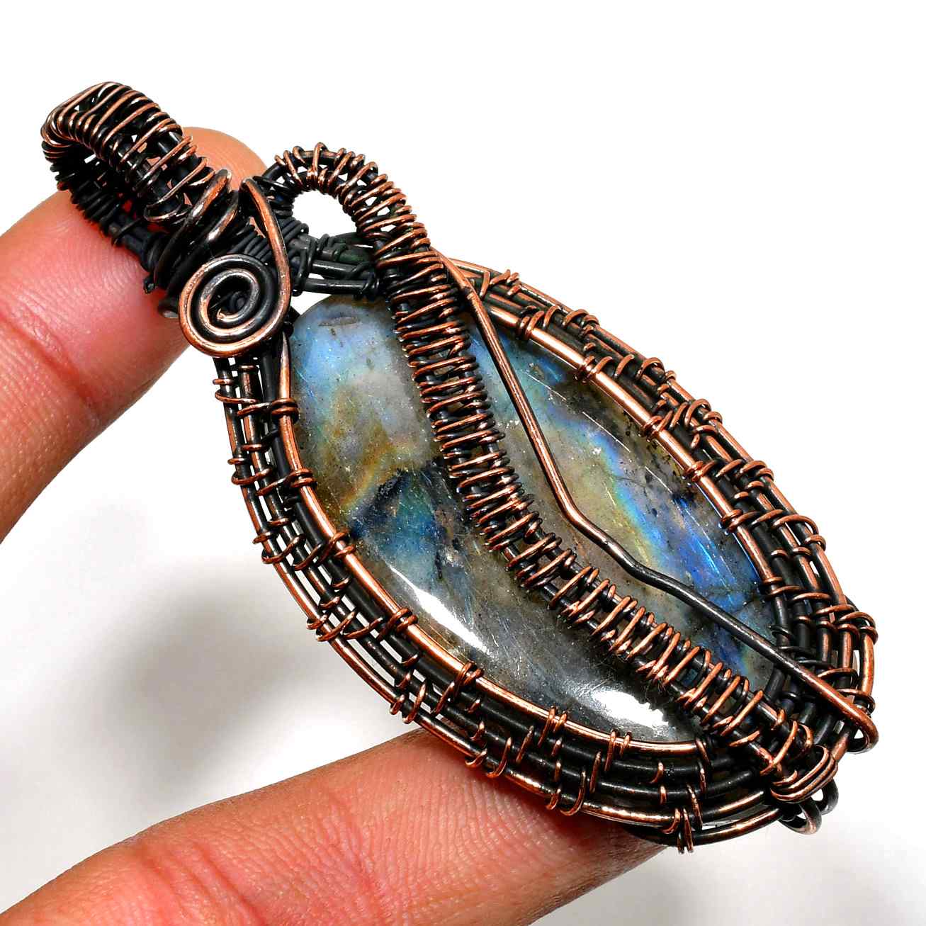 Mystic Aurora – Labradorite & Oxidized Copper Pendant