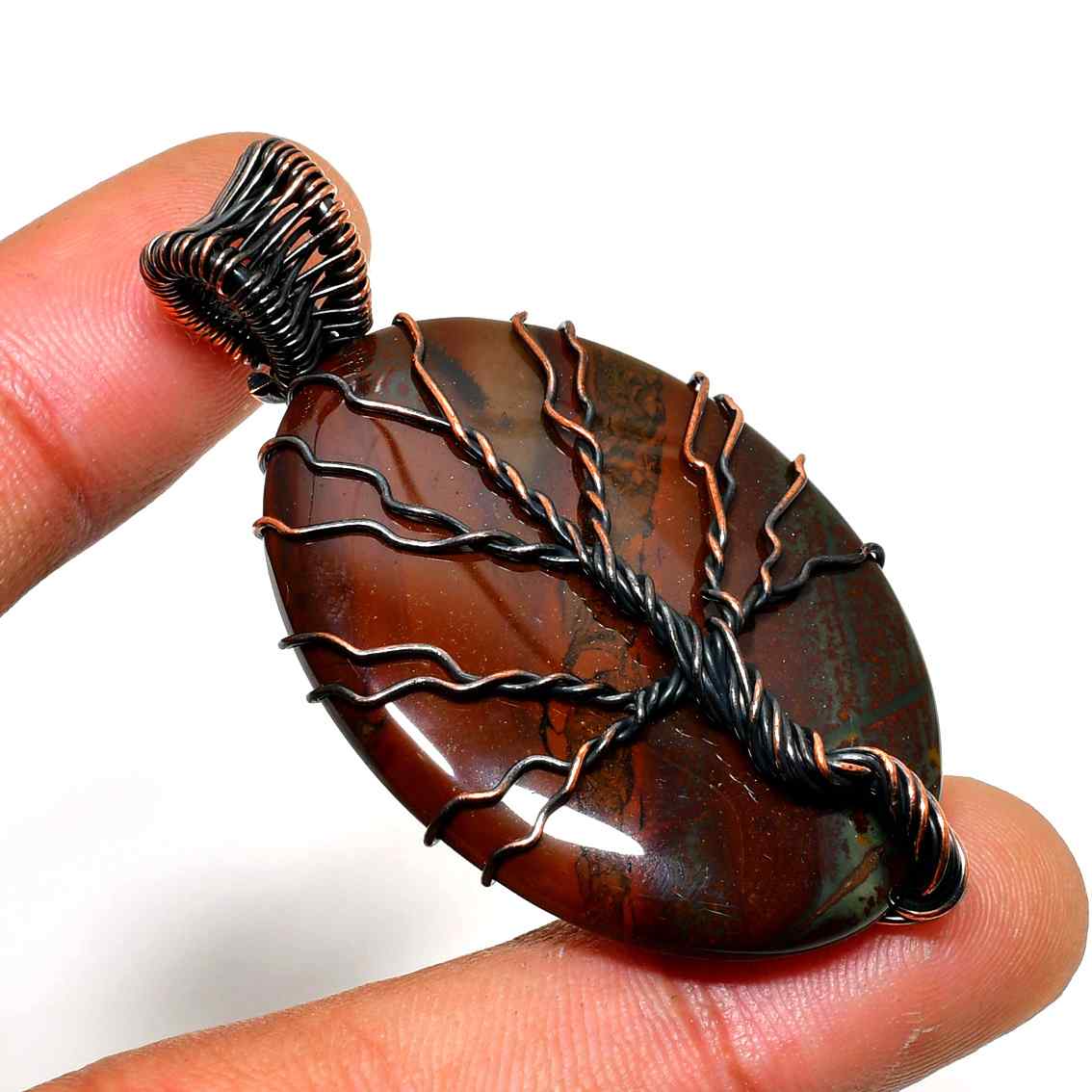 Burnished Harmony – Red Jasper & Black Wire Pendant
