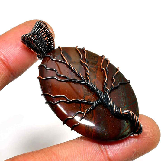 Burnished Harmony – Red Jasper & Black Wire Pendant
