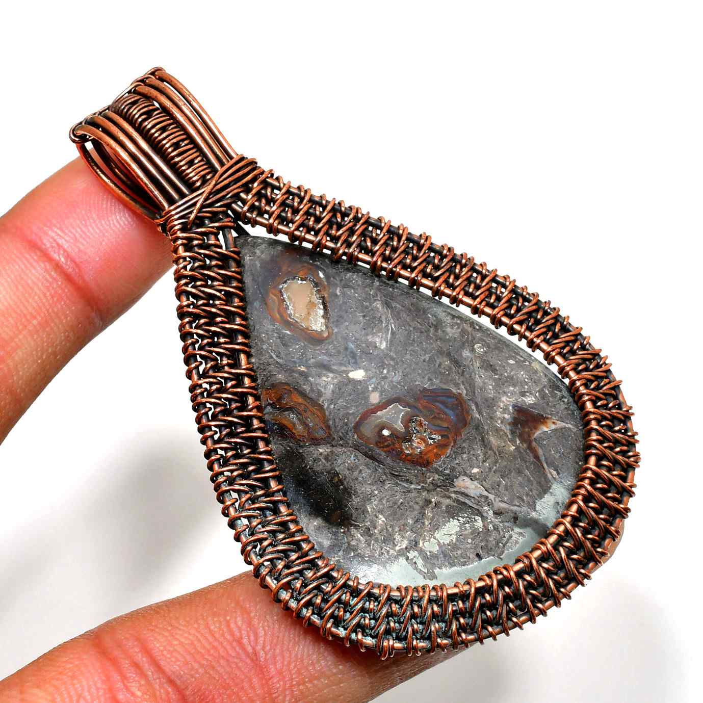 Gaia’s Harmony – Agate & Oxidized Copper Pendant