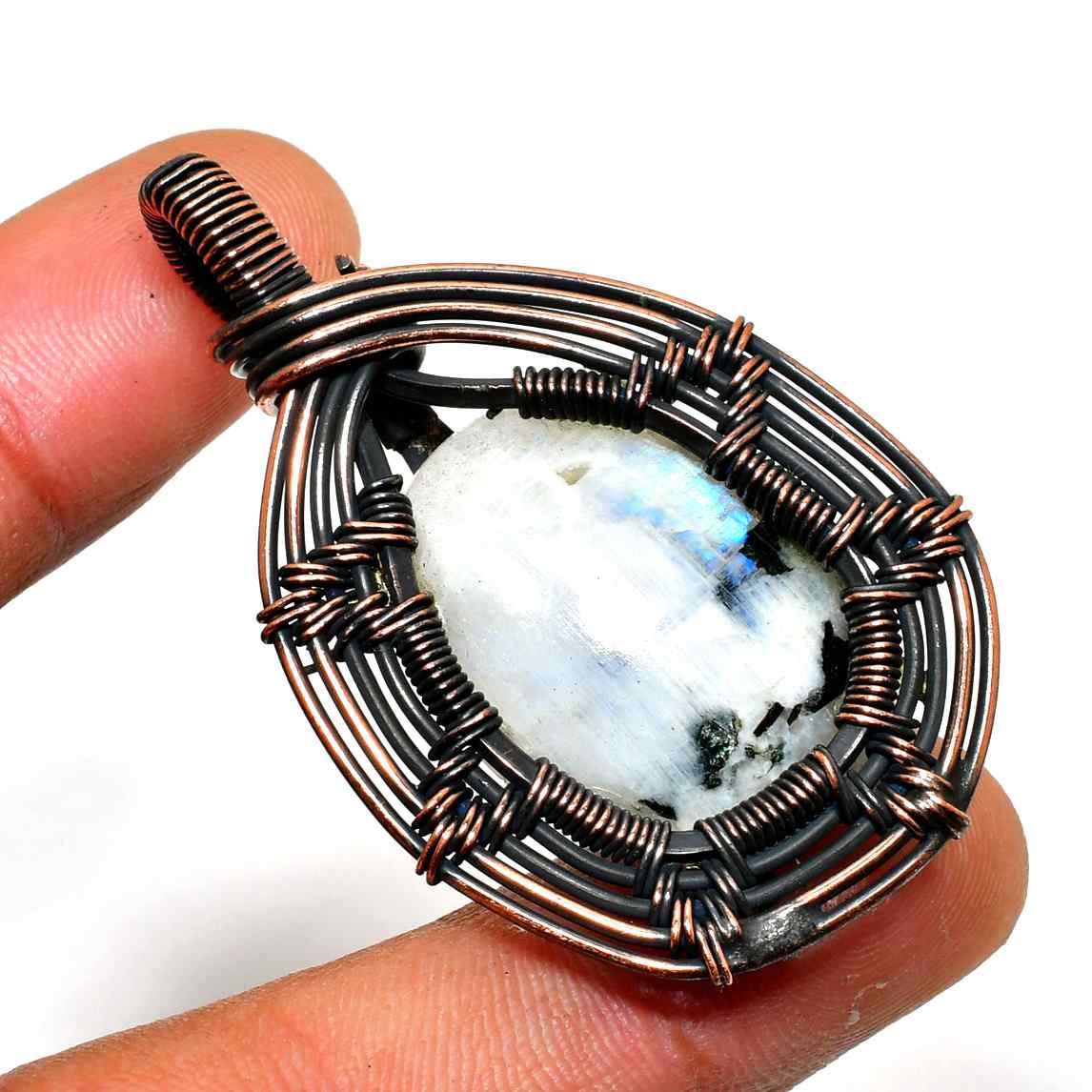 Moonlit Harmony – Moonstone Copper Wire Pendant