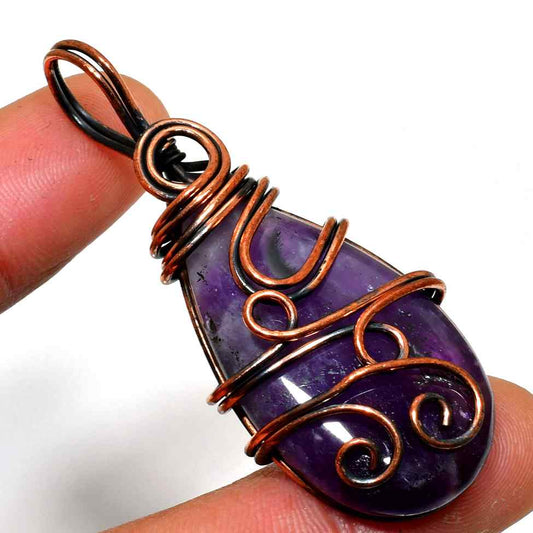 Ezra’s Veil – Amethyst & Oxidized Copper Pendant