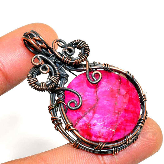 Phoenix Heart – Oxidized Copper Ruby Pendant
