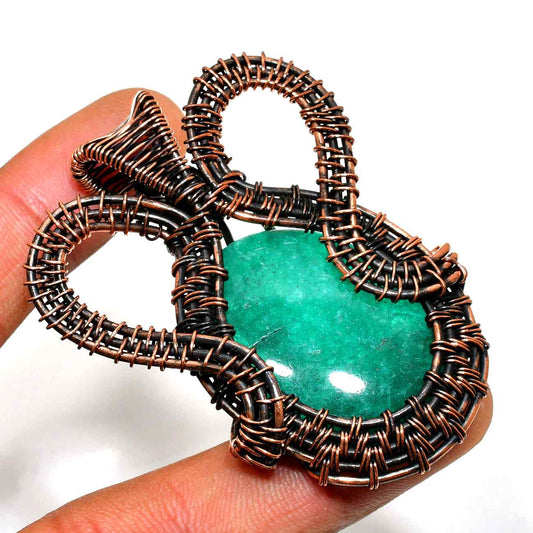 Gaia’s Harmony – Copper-Wrapped Green Stone Pendant