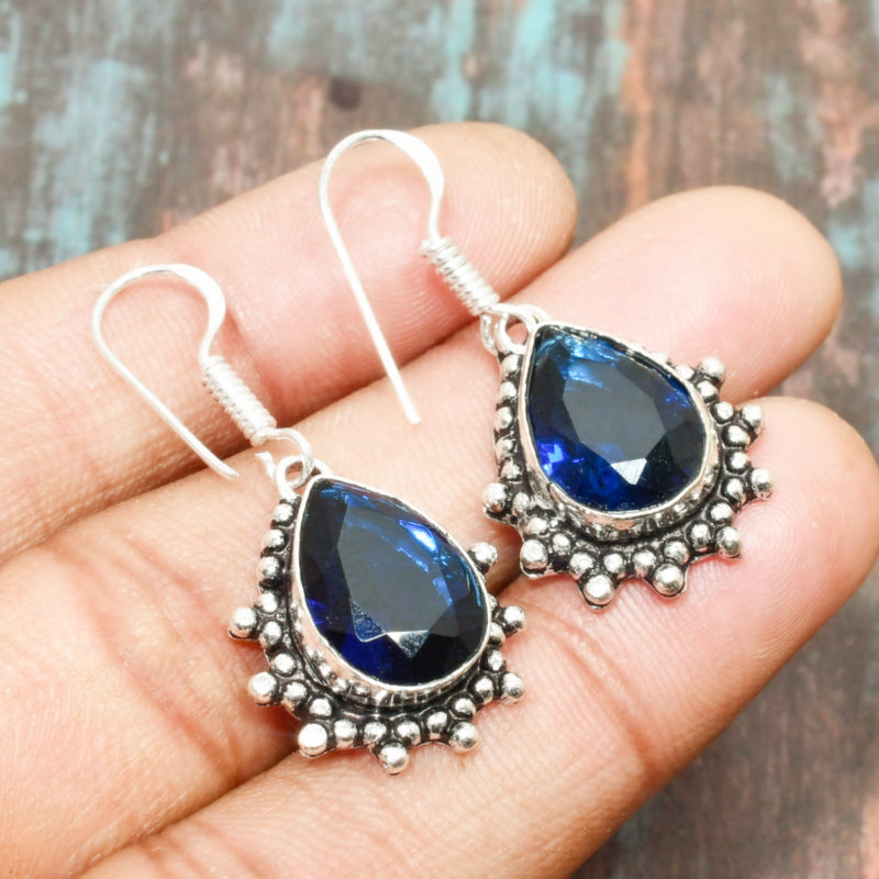 Azure Cascade – Silver Filigree Sapphire Earrings