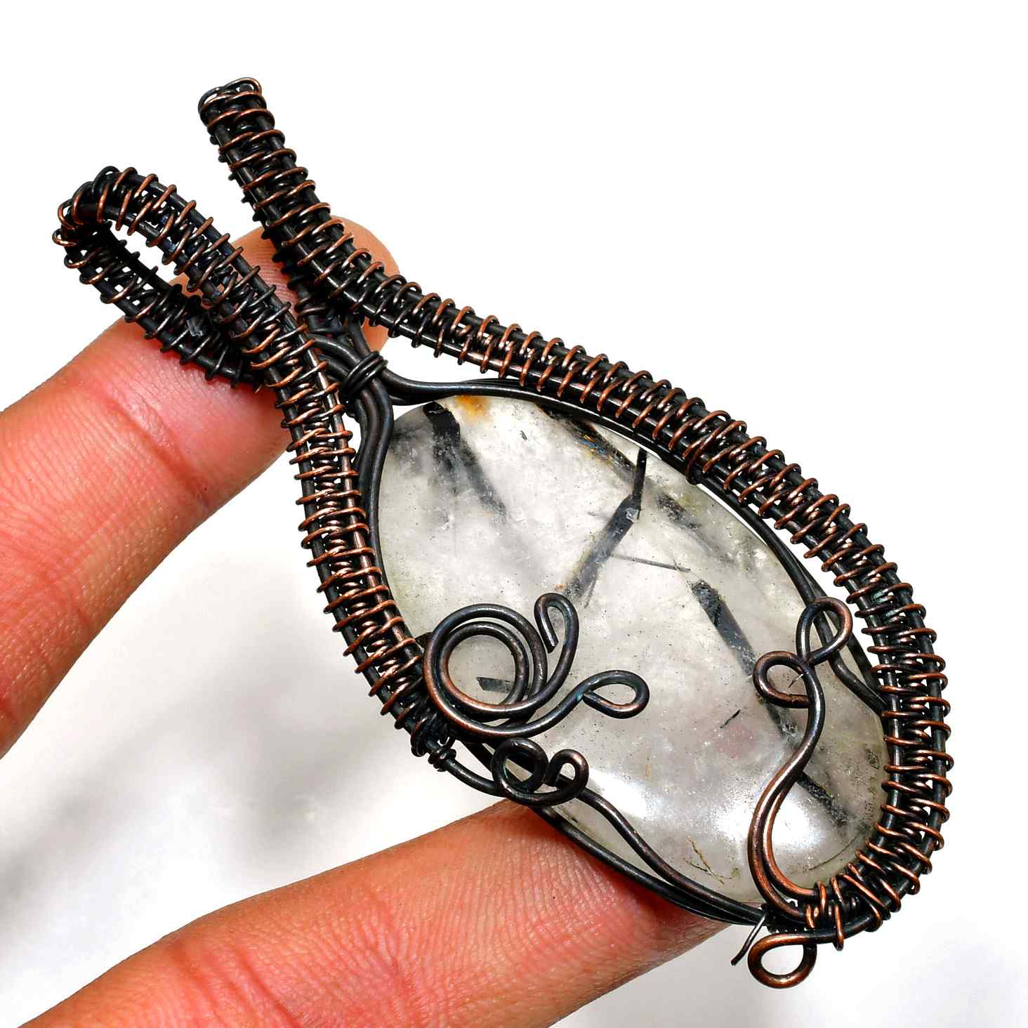 Midnight Harmony – Hand-Wrapped Quartz Pendant