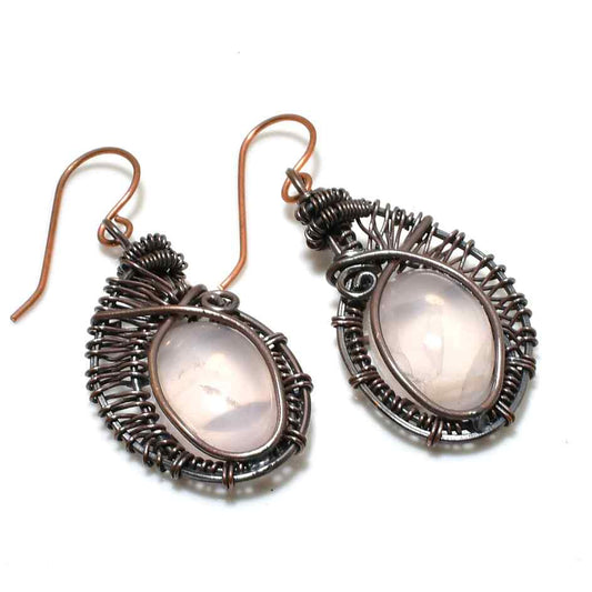 Aurora’s Heart – Rose Quartz Copper Earrings