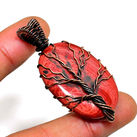 Scarlet Arbor – Red Jasper Copper Pendant