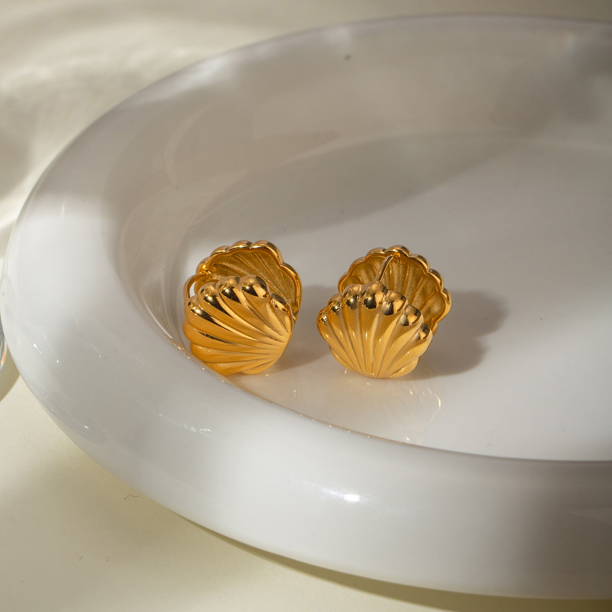 Oceanic Elegance Shell Earrings  - 18K Gold