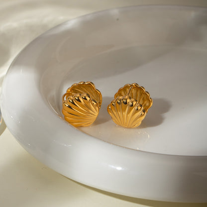 Oceanic Elegance Shell Earrings  - 18K Gold