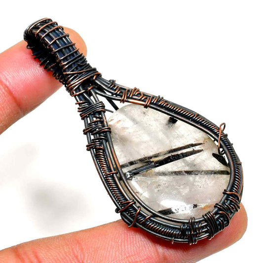 Celestial Harmony – Raw Quartz & Oxidized Copper Pendant