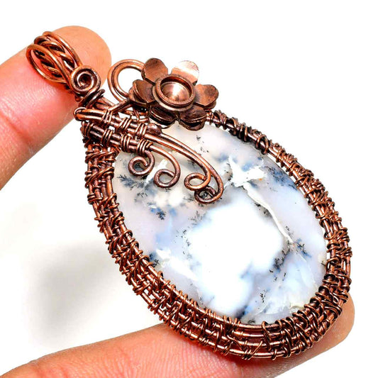 Celestial Cascade – Floral Agate & Copper Pendant
