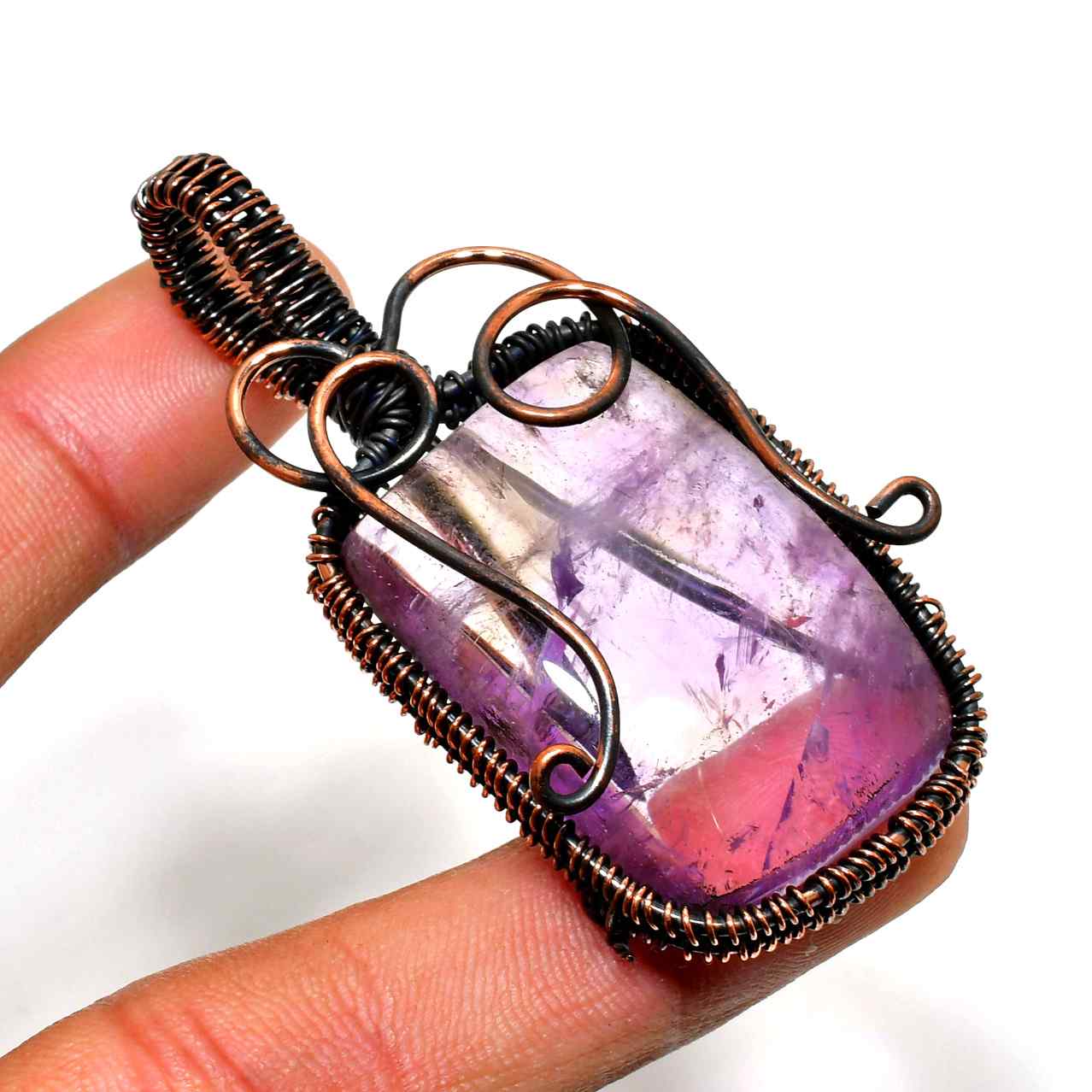 Ezra’s Veil – Handcrafted Amethyst & Copper Pendant