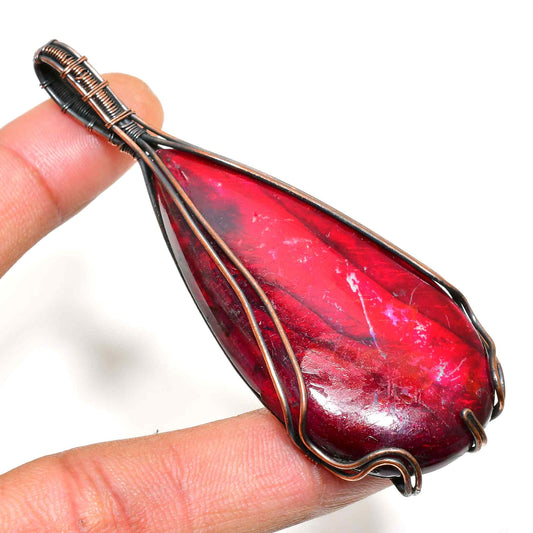 Crimson Harmony – Copper Wrapped Red Stone Pendant