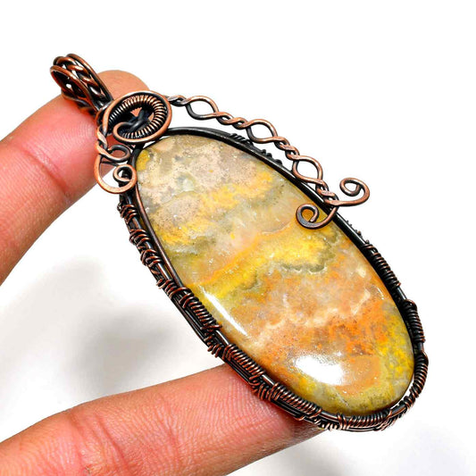 Ember’s Glow – Yellow-Orange Agate & Oxidized Copper Pendant