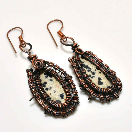 Spotted Harmony – Copper-Wrapped Dalmatian Jasper Earrings