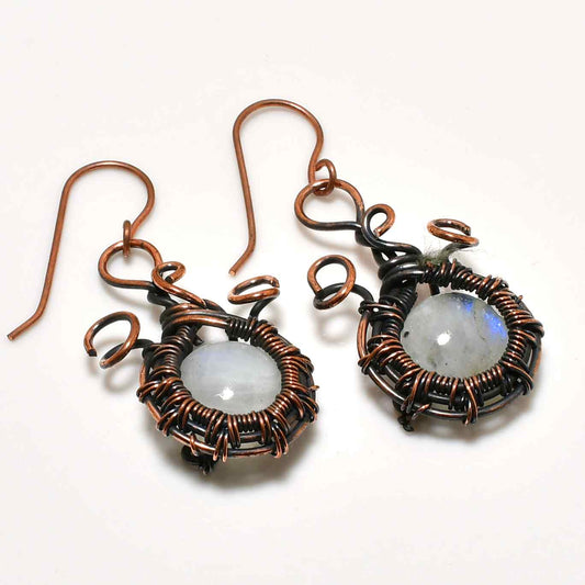 Moonlit Muse – Copper-Wrapped Moonstone Earrings