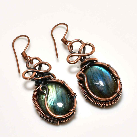 Luna’s Veil – Labradorite Copper Wire Earrings