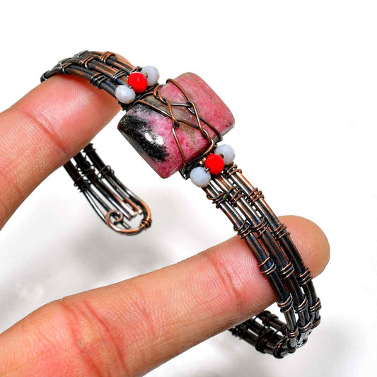 Crimson Harmony – Rhodonite & Oxidized Copper Bracelet