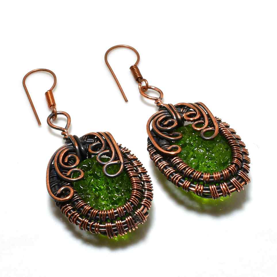 Verdant Muse – Melon Glass Copper Earrings