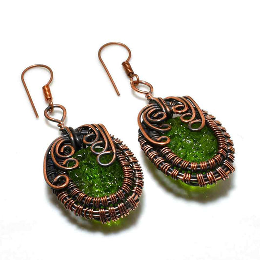 Verdant Muse – Melon Glass Copper Earrings