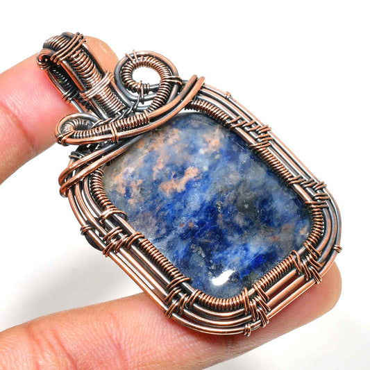 Sodalite Serenity – Oxidized Copper Wire-Wrap Pendant
