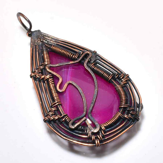 Celestial Guardian – Fuchsia Agate Copper Pendant