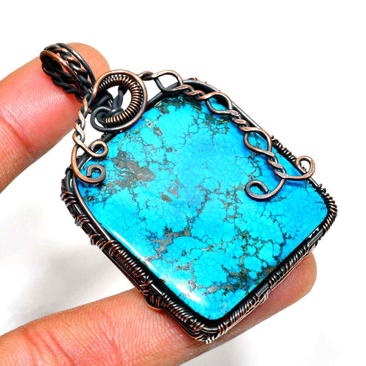 Turquoise Bliss – Antique Copper Wire Pendant