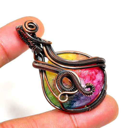 Aurora’s Embrace – Rainbow Tourmaline Copper Pendant