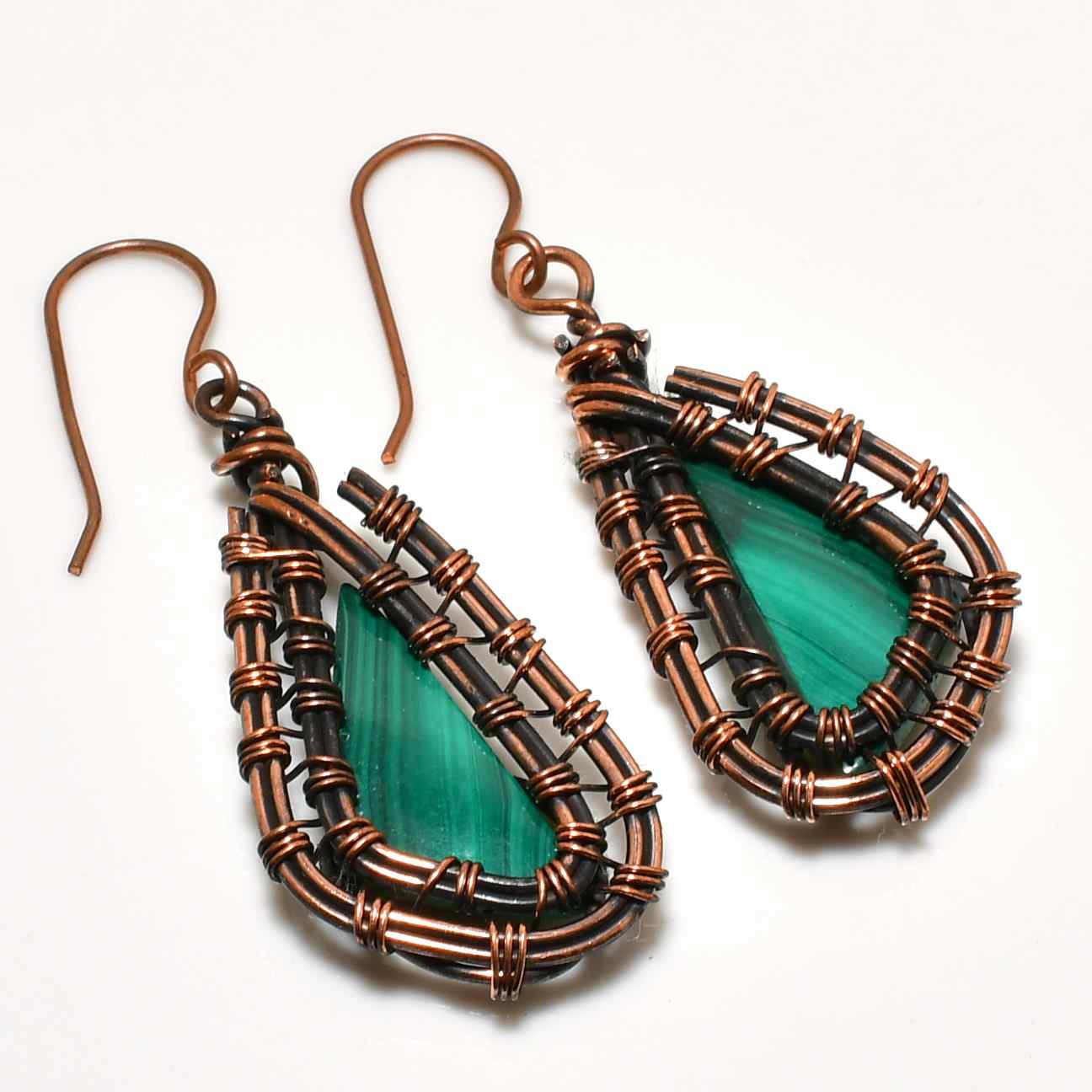 Verdant Harmony – Malachite Copper Earrings