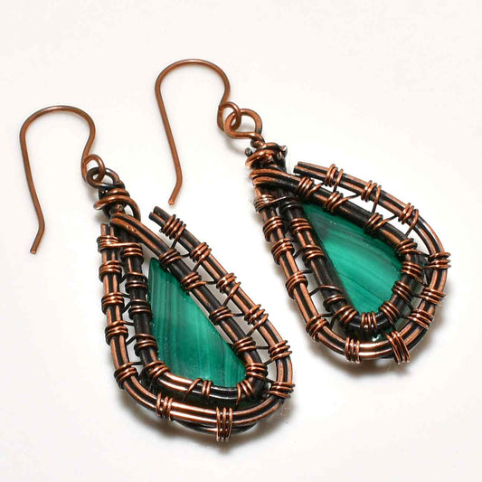 Verdant Harmony – Malachite Copper Earrings