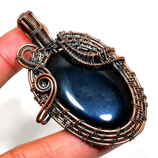 Midnight Serenity – Copper-Wrapped Blue Gemstone Pendant