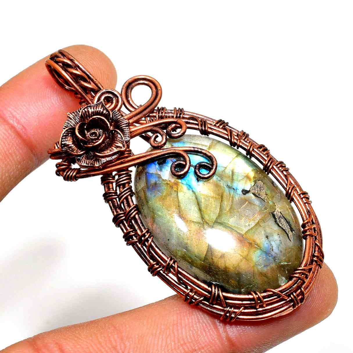 Starlit Ember – Labradorite Copper Pendant