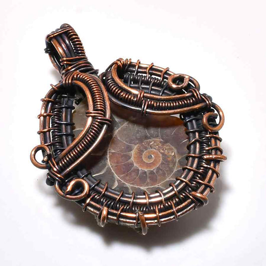Gaia’s Spiral – Oxidized Copper Ammonite Pendant
