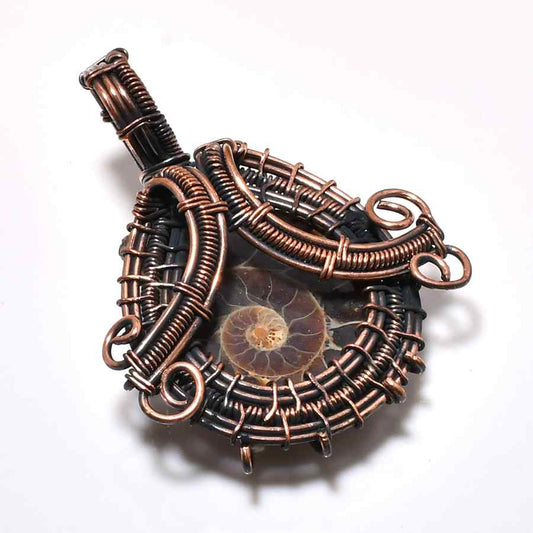 Harmonia’s Embrace – Natural Ammonite & Oxidized Wire Pendant