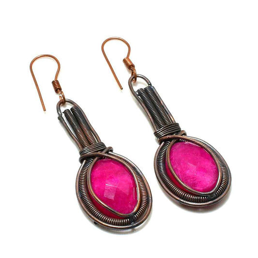 Scarlet Ember – Handwrapped Ruby & Copper Earrings