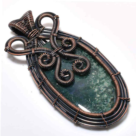 Forest Whisper – Moss Agate Copper Pendant