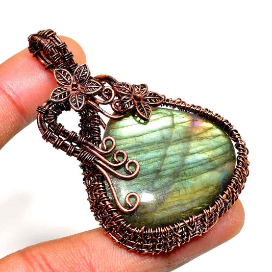 Aurora’s Halo – Oxidized Copper Labradorite Pendant