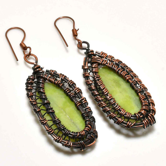 Gaia’s Whisper – Green Quartz Copper Earrings