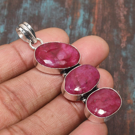 Ruby Radiance – Triple Ruby Sterling Silver Pendant