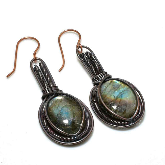 Ethereal Veil – Labradorite Copper Earrings