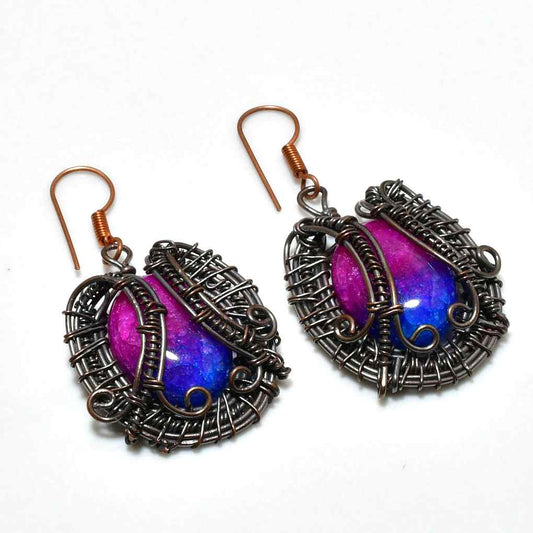Twilight Embrace – Dyed Agate & Oxidized Copper Earrings