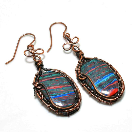 Prismatic Muse – Copper Wire Stone Earrings