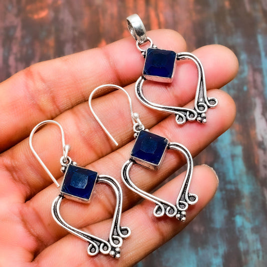 Serenity Heart – Blue Gemstone Silver Set