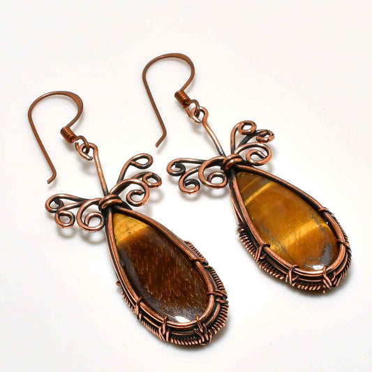 Ember’s Flutter – Tiger’s Eye Copper Earrings