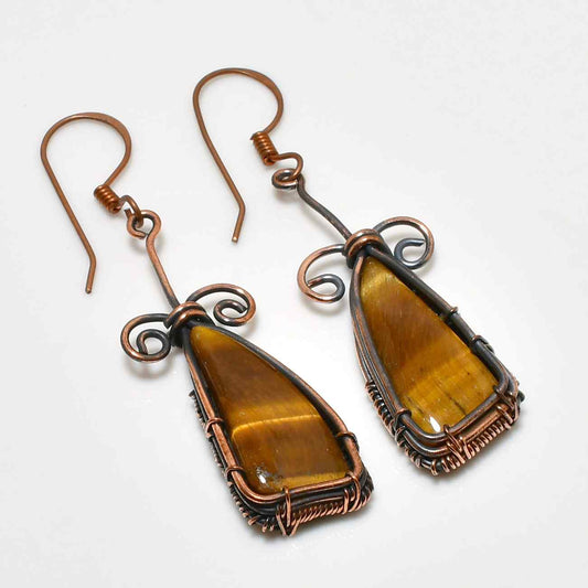 Golden Harmony – Tiger’s Eye Copper Earrings