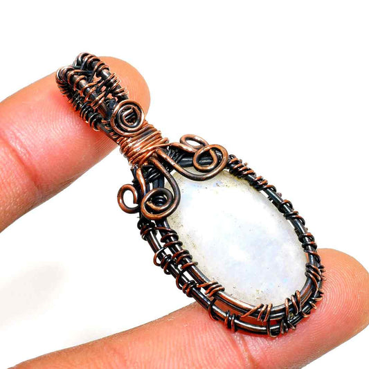 Moonlit Whisper – Oxidized Copper Moonstone Pendant