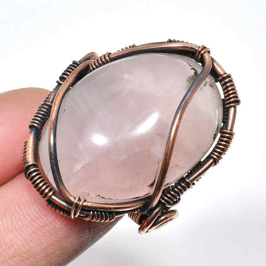 Rosalia’s Embrace – Rose Quartz & Copper Pendant