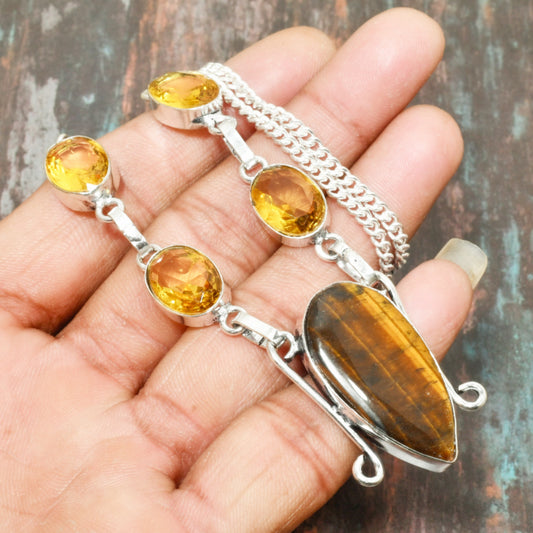 Aurelia’s Radiance – Tiger’s Eye & Citrine Silver Bracelet